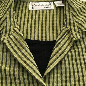 Sarah Bentley Plaid 3/4 Sleeves Button Down Shirt Blouse and Fake Tank Top